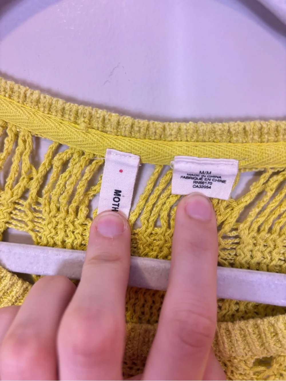 Moth Yellow Open-Weave Short Sleeve Knit Top Slit Side Medium